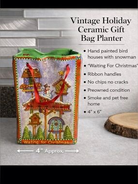 Vintage Holiday Ceramic Gift Bag Planter “Waiting For Christmas”